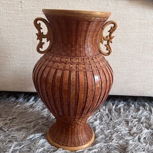 🤍Wicker Rattan Vase Zhejiang Handicrafts Made in Peoples Republic of China